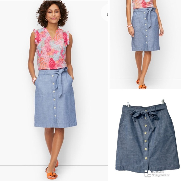Talbots Newport Chambray Button-Front Skirt - Picture 1 of 7